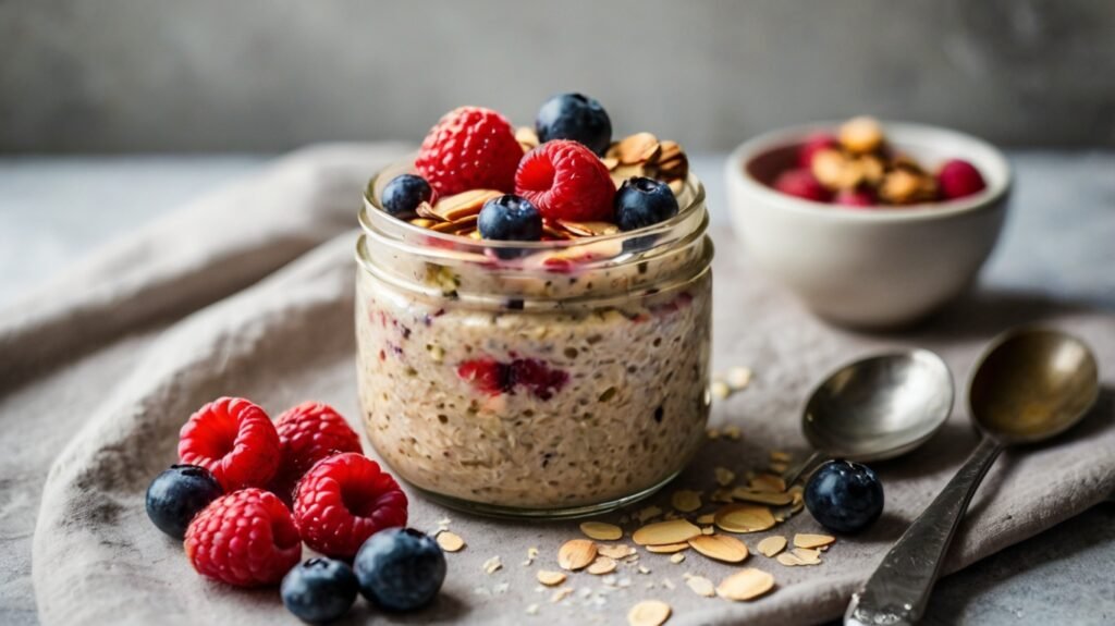 Overnight Oats with Fresh Berries and Almond Butter